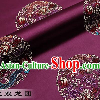 Chinese Traditional Amaranth Satin Classical Dragons Pattern Design Brocade Fabric Tang Suit Material Drapery