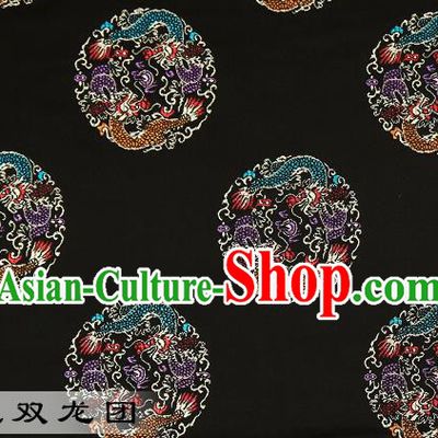 Chinese Traditional Black Satin Classical Dragons Pattern Design Brocade Fabric Tang Suit Material Drapery