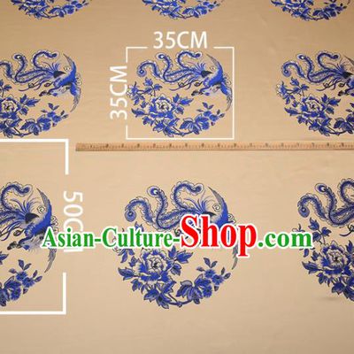 Chinese Traditional Cushion Khaki Satin Classical Phoenix Peony Pattern Design Brocade Fabric Material Drapery