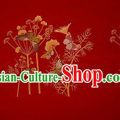 Chinese Traditional Cushion Red Satin Classical Butterfly Pattern Design Brocade Fabric Material Drapery