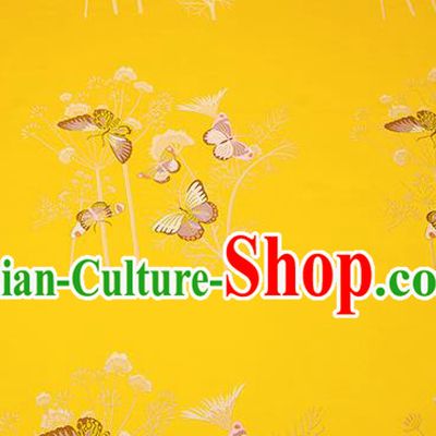 Chinese Traditional Cushion Yellow Satin Classical Butterfly Pattern Design Brocade Fabric Material Drapery