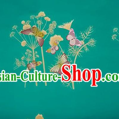 Chinese Traditional Cushion Green Satin Classical Butterfly Pattern Design Brocade Fabric Material Drapery