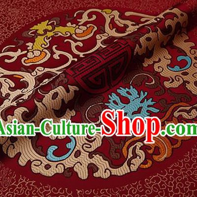 Chinese Traditional Classical Dragons Pattern Design Purplish Red Brocade Fabric Cushion Material Drapery