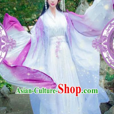 Ancient Chinese Cosplay Swordswoman Hanfu Dress Traditional Princess Embroidered Costumes and Headpiece Complete Set