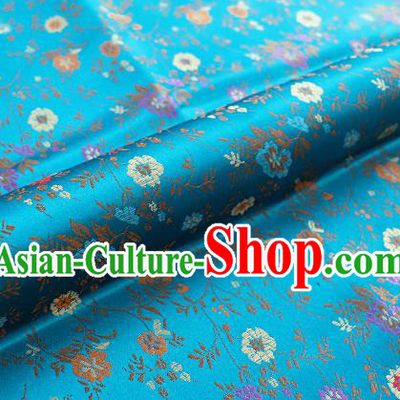 Chinese Traditional Garment Fabric Classical Flowers Pattern Design Blue Brocade Cushion Material Drapery