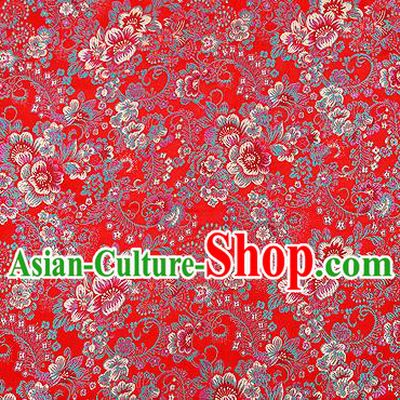 Red Brocade Chinese Traditional Garment Fabric Classical Peony Pattern Design Satin Cushion Material Drapery