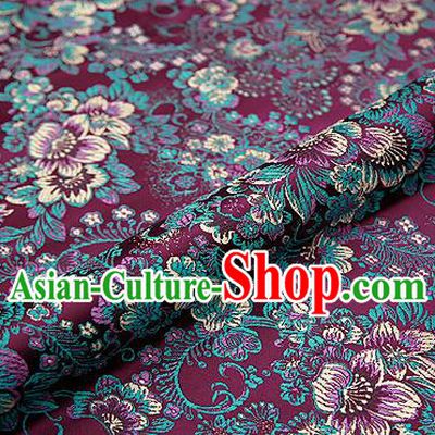 Amaranth Brocade Chinese Traditional Garment Fabric Classical Peony Pattern Design Satin Cushion Material Drapery