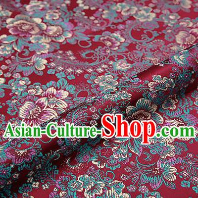 Purplish Red Brocade Chinese Traditional Garment Fabric Classical Peony Pattern Design Satin Cushion Material Drapery