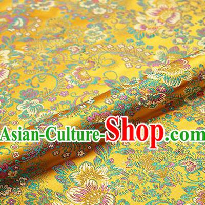 Golden Brocade Chinese Traditional Garment Fabric Classical Peony Pattern Design Satin Cushion Material Drapery