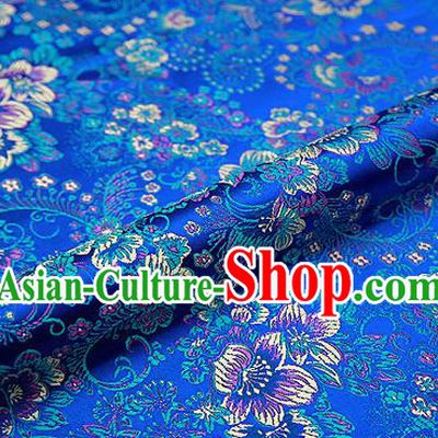 Blue Brocade Chinese Traditional Garment Fabric Classical Peony Pattern Design Satin Cushion Material Drapery
