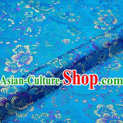Light Blue Brocade Chinese Traditional Garment Fabric Classical Peony Pattern Design Satin Cushion Material Drapery
