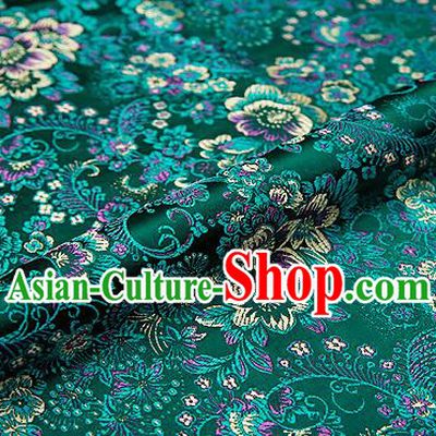 Green Brocade Chinese Traditional Garment Fabric Classical Peony Pattern Design Satin Cushion Material Drapery