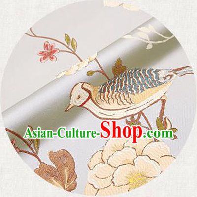 Embroidery Birds Light Blue Brocade Chinese Traditional Garment Fabric Satin Cushion Material Drapery