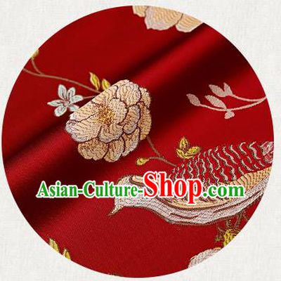 Embroidery Birds Red Brocade Chinese Traditional Garment Fabric Satin Cushion Material Drapery