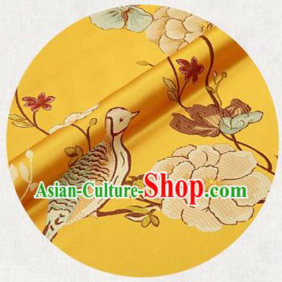 Embroidery Birds Yellow Brocade Chinese Traditional Garment Fabric Satin Cushion Material Drapery