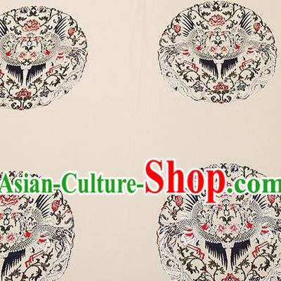 Top Grade Phoenix Pattern Beige Brocade Chinese Traditional Garment Fabric Cushion Satin Material Drapery