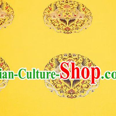 Top Grade Phoenix Pattern Yellow Brocade Chinese Traditional Garment Fabric Cushion Satin Material Drapery