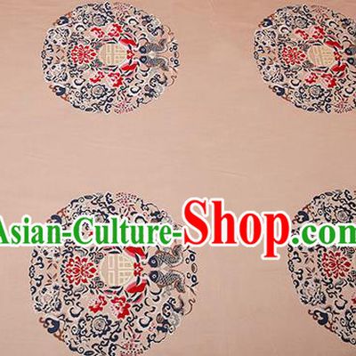 Top Grade Double Fishes Pattern Khaki Brocade Chinese Traditional Garment Fabric Cushion Satin Material Drapery