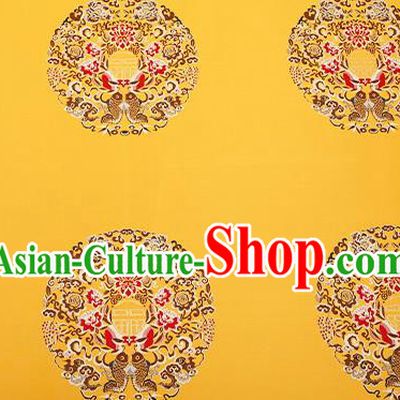 Top Grade Double Fishes Pattern Yellow Brocade Chinese Traditional Garment Fabric Cushion Satin Material Drapery