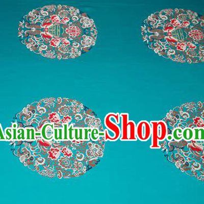 Top Grade Double Fishes Pattern Green Brocade Chinese Traditional Garment Fabric Cushion Satin Material Drapery