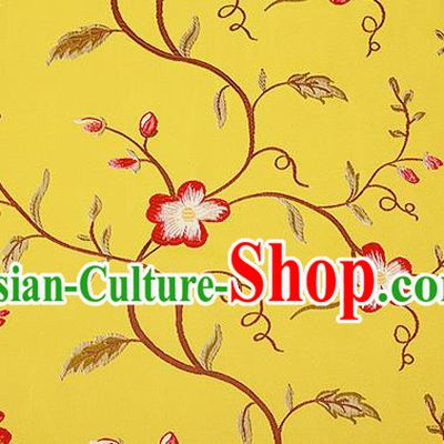 Top Grade Classical Cirrus Flowers Pattern Yellow Brocade Chinese Traditional Garment Fabric Cushion Satin Material Drapery