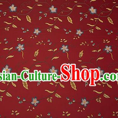Top Grade Classical Cirrus Flowers Pattern Purplish Red Brocade Chinese Traditional Garment Fabric Cushion Satin Material Drapery