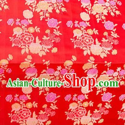 Top Grade Classical Peony Pattern Red Brocade Chinese Traditional Garment Fabric Qipao Dress Satin Material Drapery
