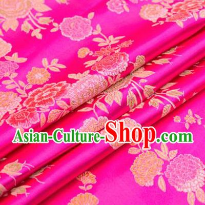 Top Grade Classical Peony Pattern Rosy Brocade Chinese Traditional Garment Fabric Qipao Dress Satin Material Drapery