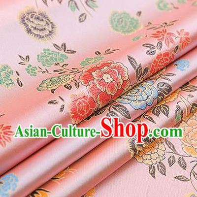 Top Grade Classical Peony Pattern Pink Brocade Chinese Traditional Garment Fabric Qipao Dress Satin Material Drapery