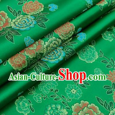 Top Grade Classical Peony Pattern Green Brocade Chinese Traditional Garment Fabric Qipao Dress Satin Material Drapery