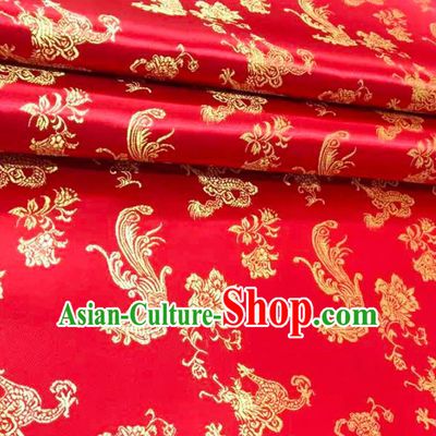 Top Grade Classical Phoenix Peony Pattern Red Brocade Chinese Traditional Garment Fabric Qipao Dress Satin Material Drapery