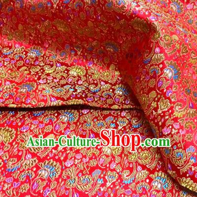 Top Grade Classical Cockscomb Pattern Red Brocade Chinese Traditional Garment Fabric Qipao Dress Satin Material Drapery
