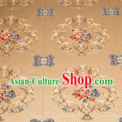 Top Grade Classical Fleur Bouquet Pattern Golden Brocade Chinese Traditional Garment Fabric Cushion Satin Material Drapery