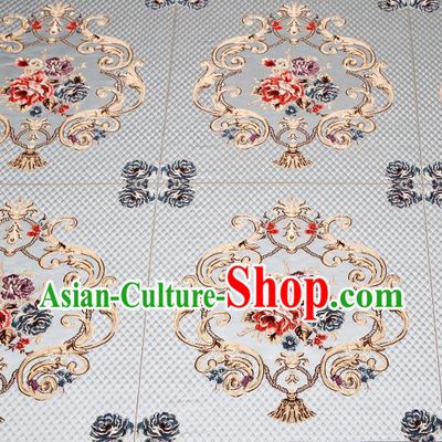 Top Grade Classical Fleur Bouquet Pattern Blue Brocade Chinese Traditional Garment Fabric Cushion Satin Material Drapery