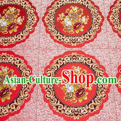 Top Grade Classical Flowers Pattern Red Brocade Chinese Traditional Garment Fabric Cushion Satin Material Drapery