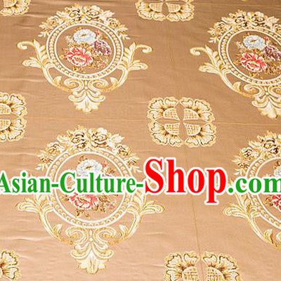 Top Grade Classical Flocked Peony Pattern Bronze Brocade Chinese Traditional Garment Fabric Cushion Satin Material Drapery