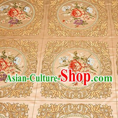 Top Grade Classical Peony Flowers Pattern Golden Brocade Chinese Traditional Garment Fabric Cushion Satin Material Drapery