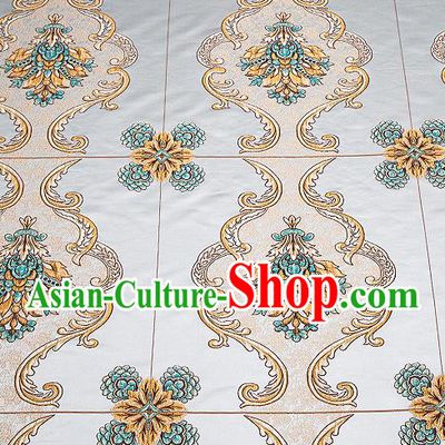 Top Grade Classical Flowers Pattern Blue Brocade Chinese Traditional Garment Fabric Cushion Satin Material Drapery