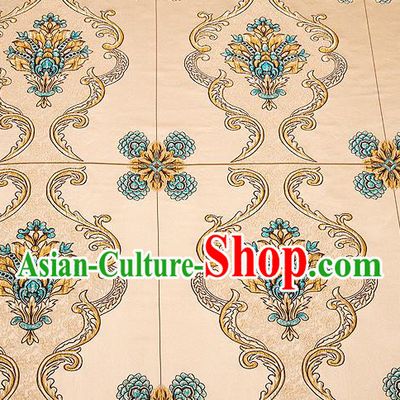 Top Grade Classical Flowers Pattern Golden Brocade Chinese Traditional Garment Fabric Cushion Satin Material Drapery