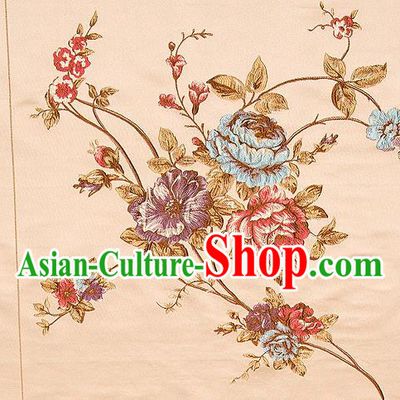 Top Grade Classical Embroidery Flowers Pattern Khaki Brocade Chinese Traditional Garment Fabric Cushion Satin Material Drapery