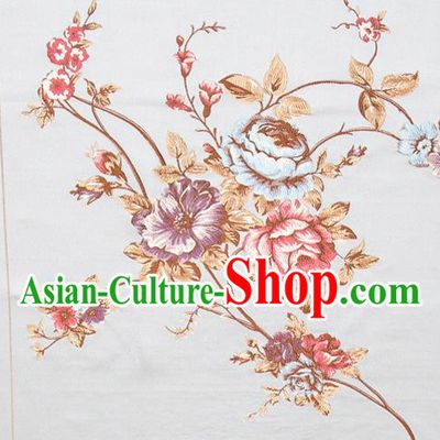 Top Grade Classical Embroidery Flowers Pattern Blue Brocade Chinese Traditional Garment Fabric Cushion Satin Material Drapery