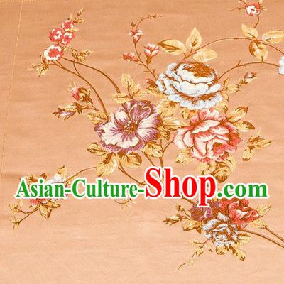Top Grade Classical Embroidery Flowers Pattern Bronze Brocade Chinese Traditional Garment Fabric Cushion Satin Material Drapery