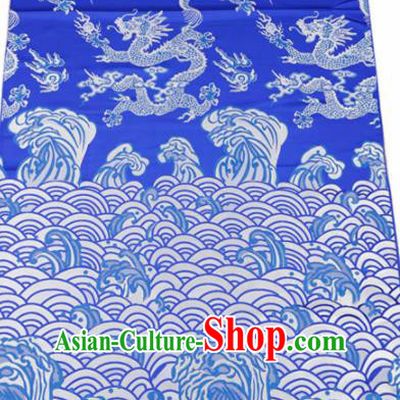 Top Grade Classical Dragons Pattern Blue Brocade Chinese Traditional Garment Fabric Cushion Satin Material Drapery