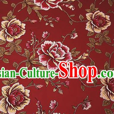 Top Grade Classical Peony Pattern Red Brocade Chinese Traditional Garment Fabric Cushion Satin Material Drapery