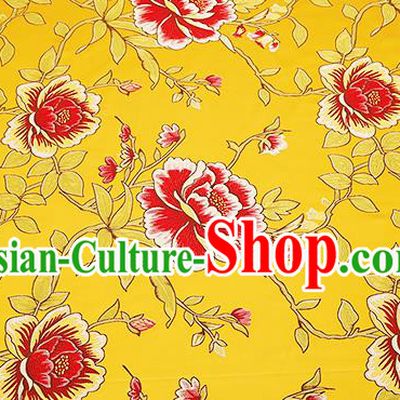 Top Grade Classical Peony Pattern Yellow Brocade Chinese Traditional Garment Fabric Cushion Satin Material Drapery