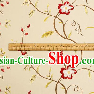 Top Grade Classical Cirrus Flowers Pattern Beige Brocade Chinese Traditional Garment Fabric Cushion Satin Material Drapery