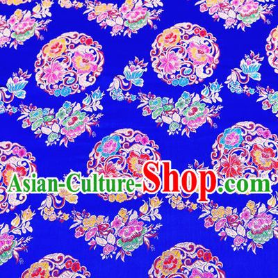 Top Grade Classical Pattern Royalblue Nanjing Brocade Chinese Traditional Garment Fabric Tang Suit Satin Material Drapery