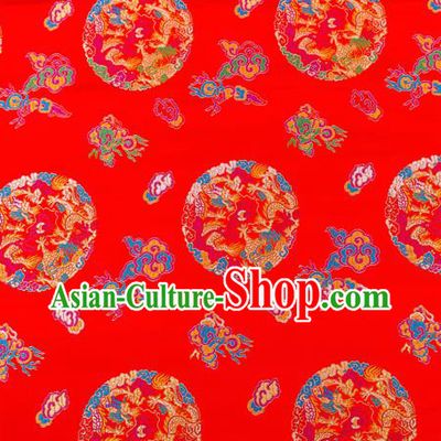 Top Grade Classical Dragons Pattern Red Nanjing Brocade Chinese Traditional Garment Fabric Tang Suit Satin Material Drapery