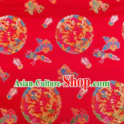 Top Grade Classical Dragons Pattern Wine Red Nanjing Brocade Chinese Traditional Garment Fabric Tang Suit Satin Material Drapery