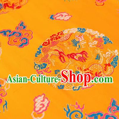 Top Grade Classical Dragons Pattern Yellow Nanjing Brocade Chinese Traditional Garment Fabric Tang Suit Satin Material Drapery